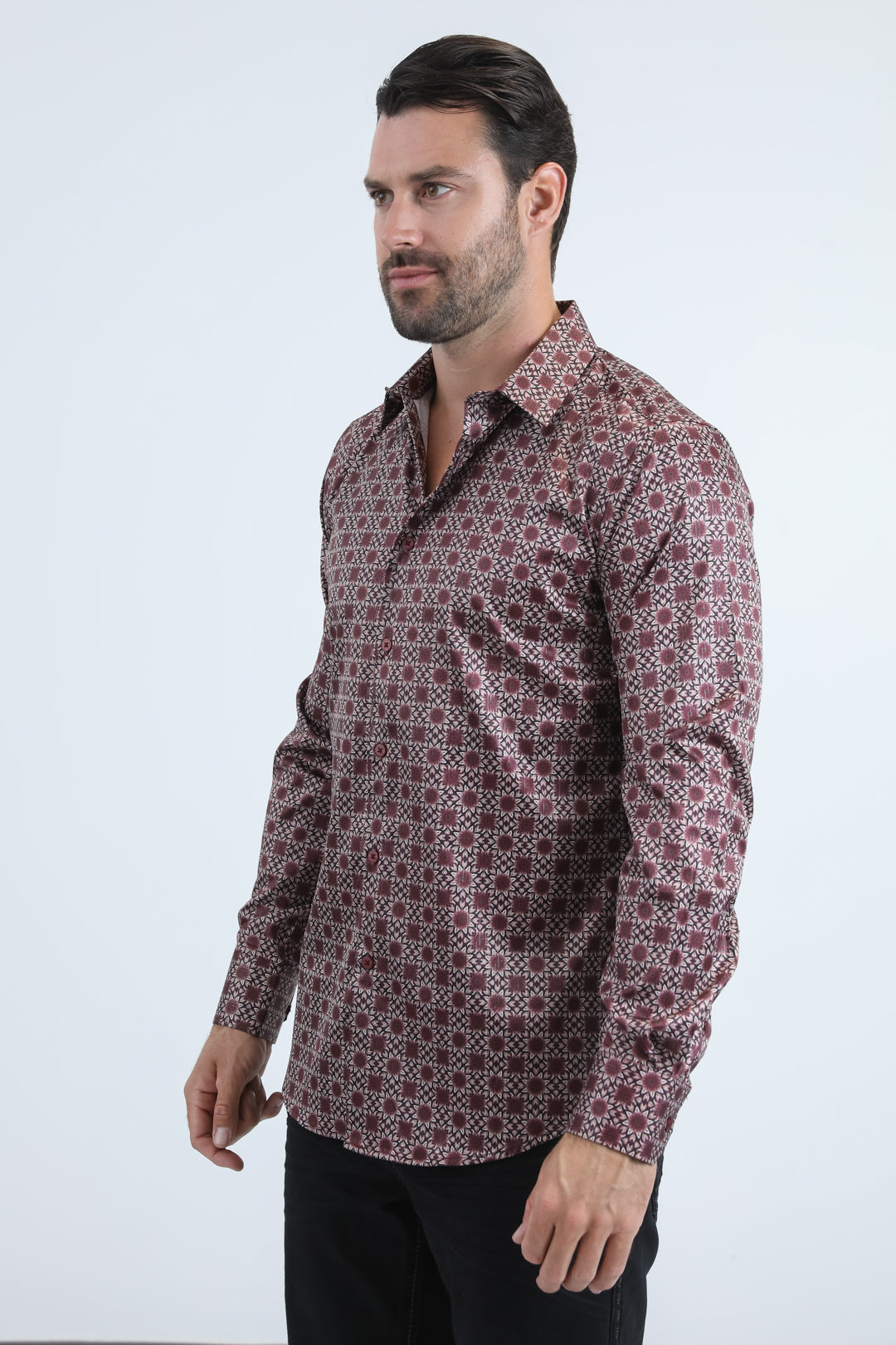 Mens Modern Fit Stretch Foil Fashion Black Shirt