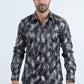 Mens Modern Fit Stretch Foil Fashion Black Shirt