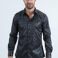 Mens Modern Fit Stretch Foil Fashion Black Shirt