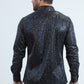 Mens Modern Fit Stretch Foil Fashion Black Shirt