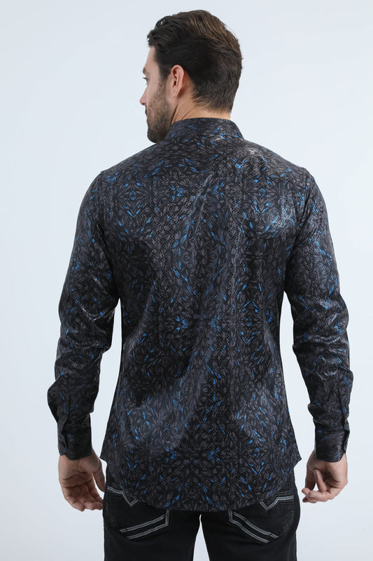 black urban editorial foil shirt men platini back