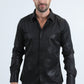 Mens Modern Fit Stretch Foil Fashion Black Shirt