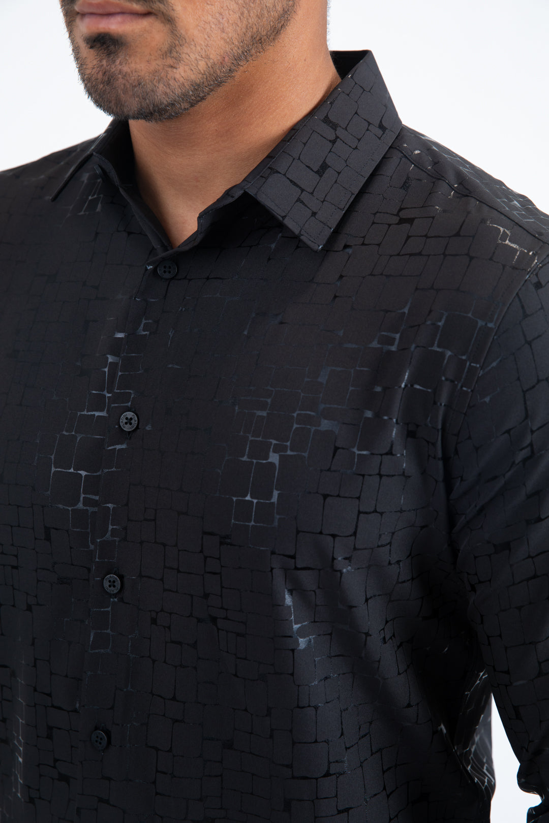 Black Modern Fit Stretch Foil Fashion Shirt Men