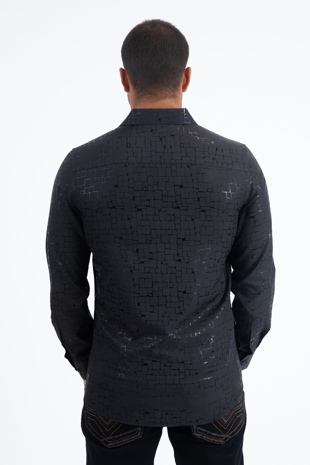 Black Modern Fit Stretch Foil Fashion Shirt Men