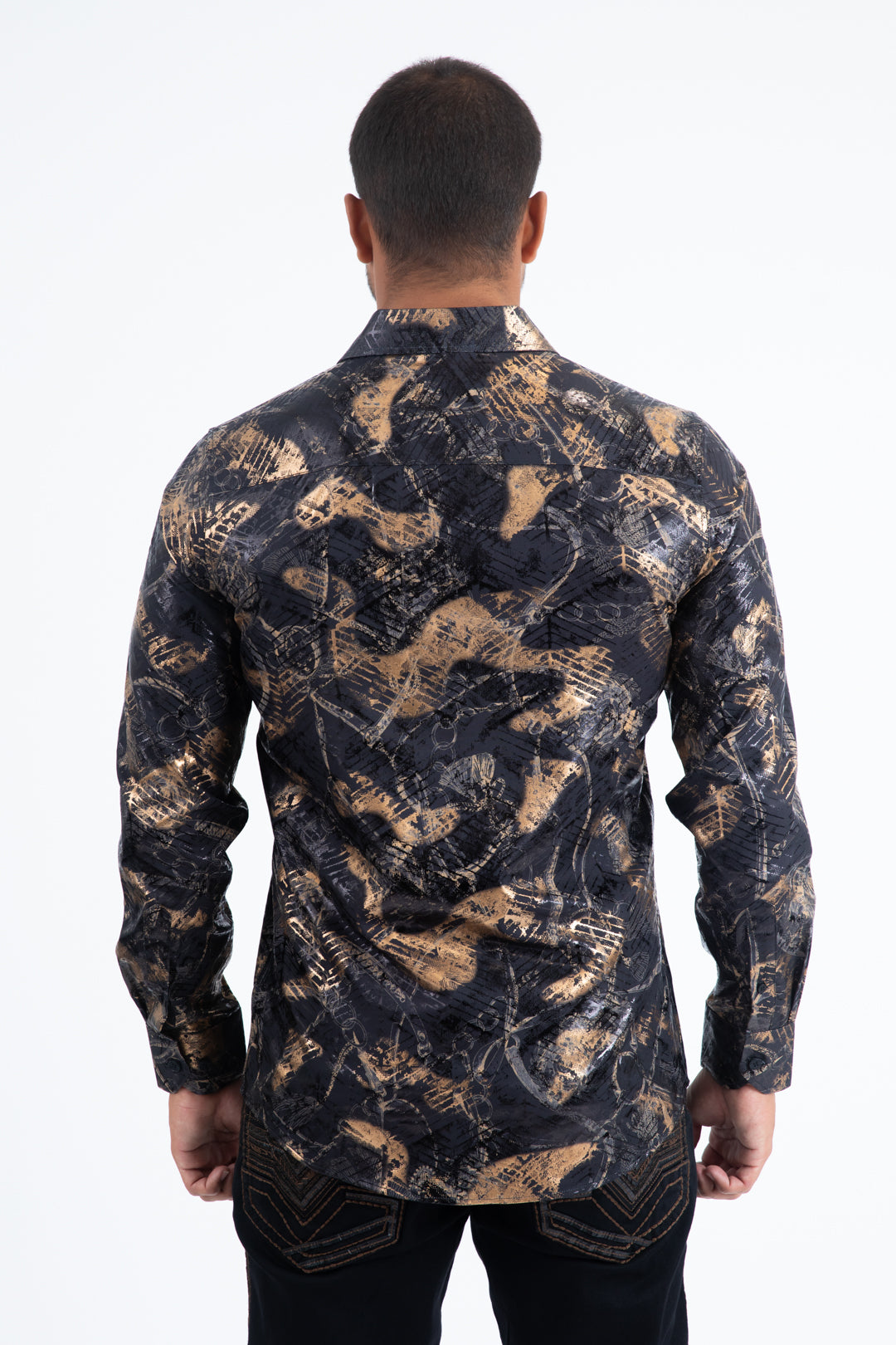 Black Modern Fit Stretch Foil Fashion Shirt Men