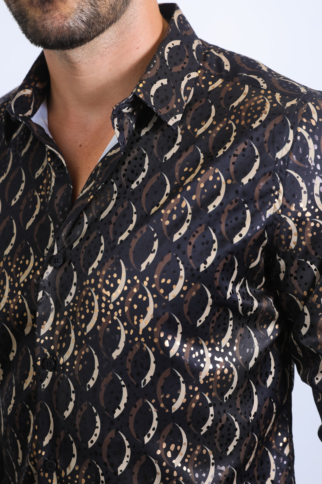 Mens Modern Fit Stretch Foil Fashion Black Shirt