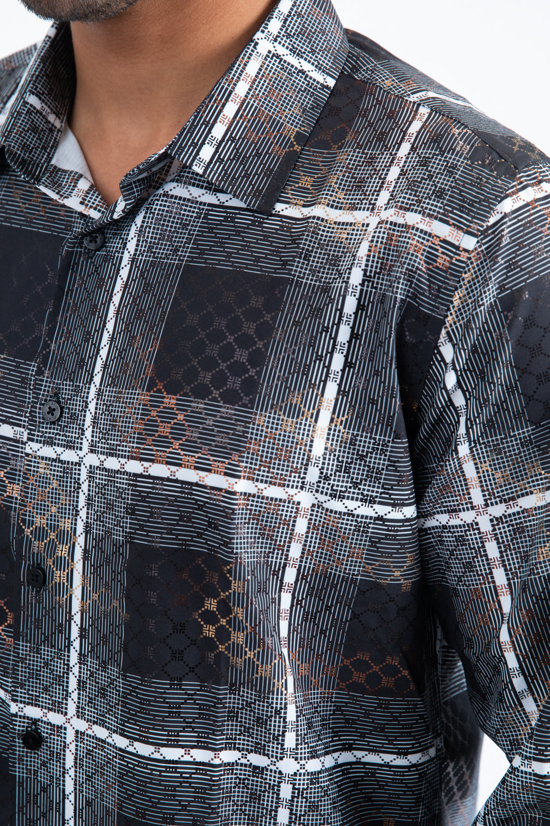 Mens Modern Fit Stretch Foil Fashion Black Shirt