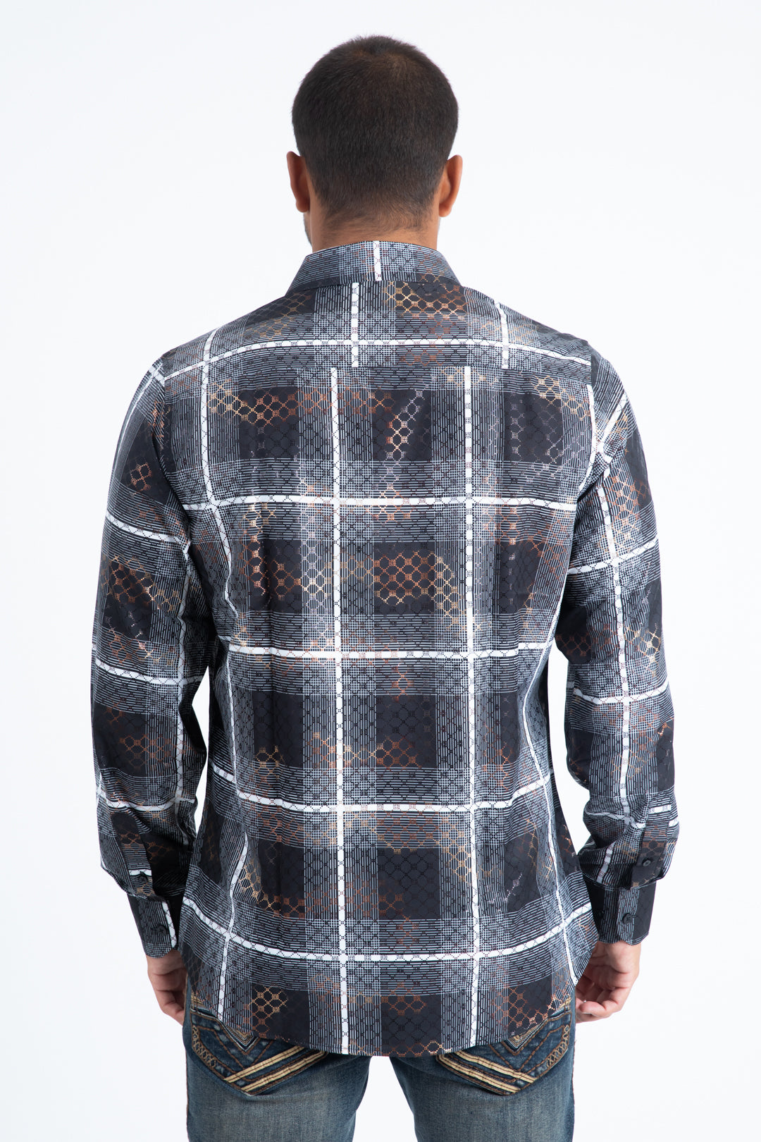 Mens Modern Fit Stretch Foil Fashion Black Shirt