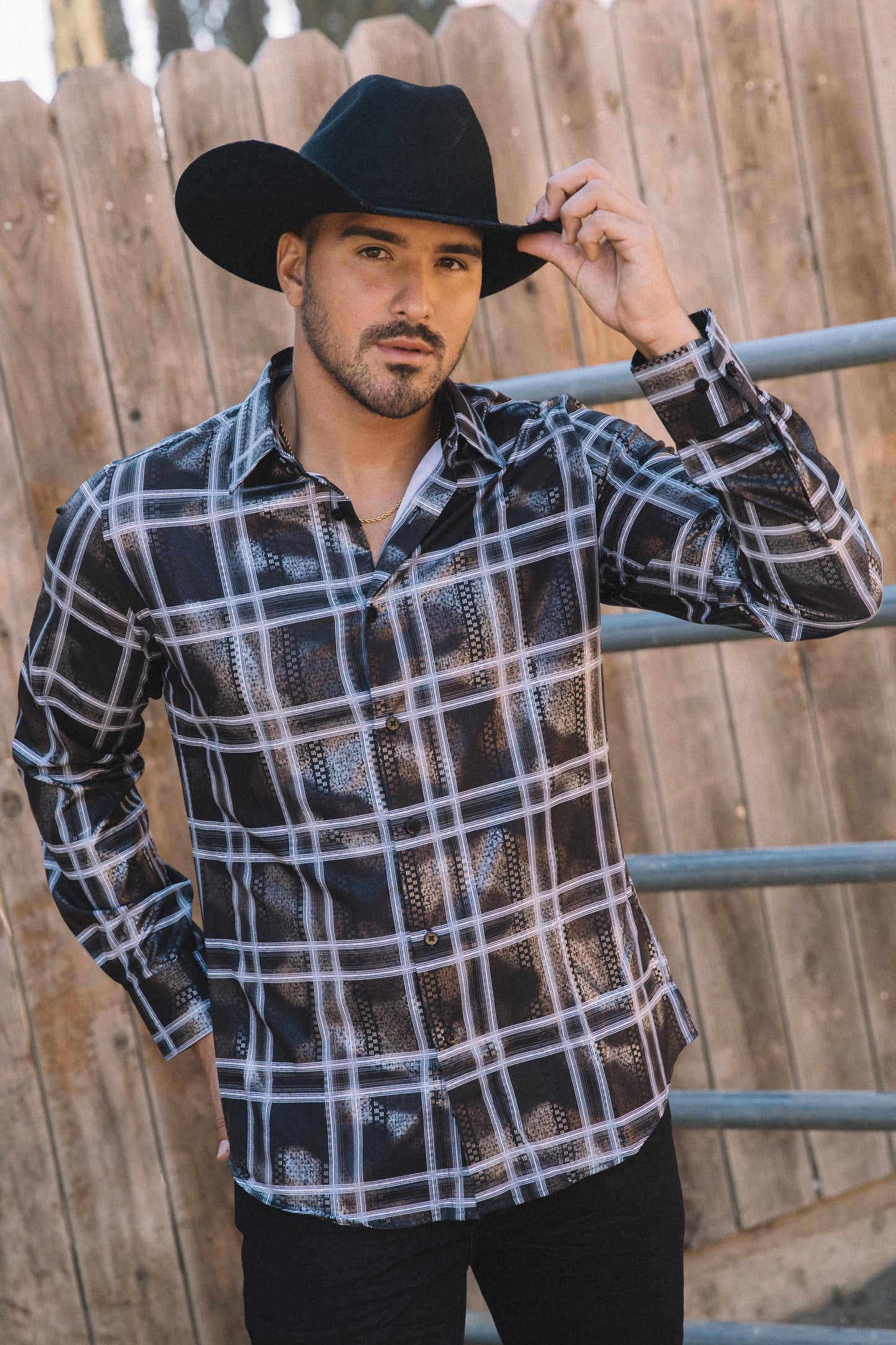 Mens Modern Fit Stretch Foil Fashion Black Shirt