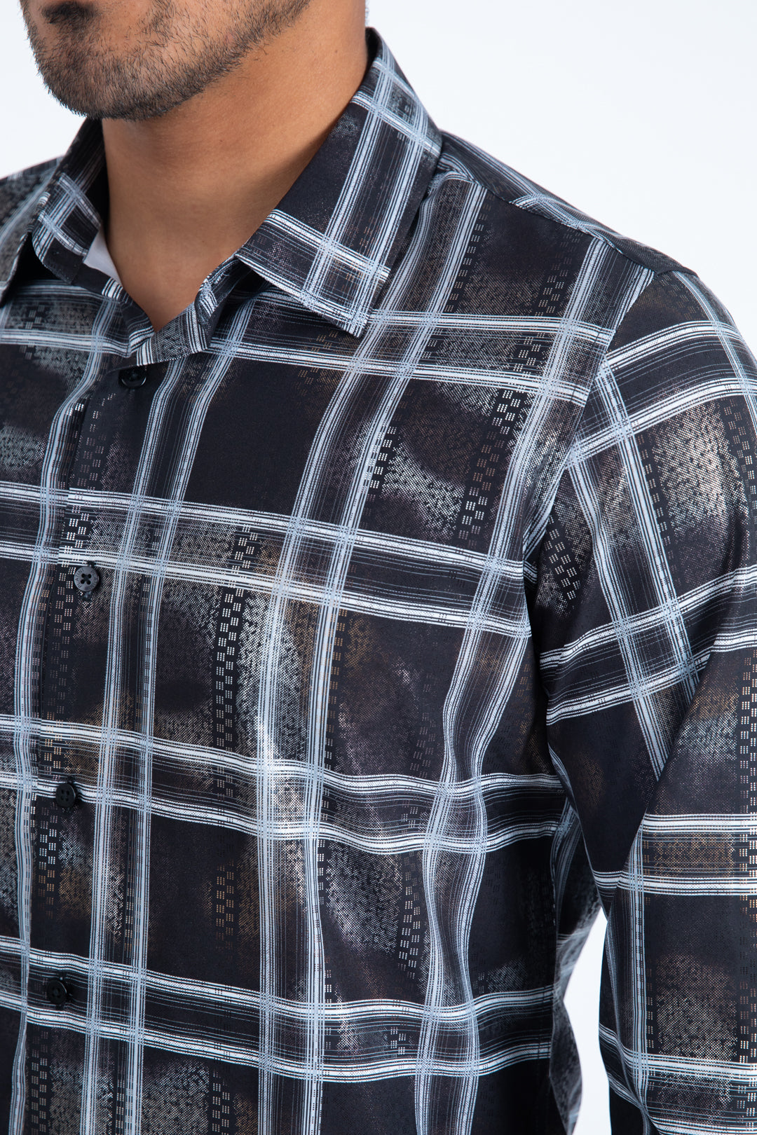 Mens Modern Fit Stretch Foil Fashion Black Shirt