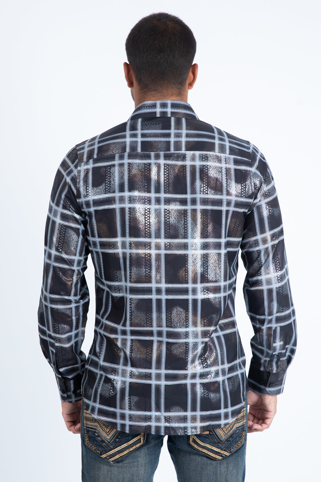 Mens Modern Fit Stretch Foil Fashion Black Shirt