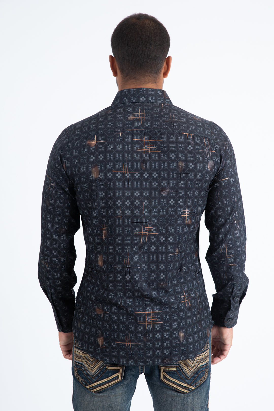 Mens Modern Fit Stretch Foil Fashion Black Shirt