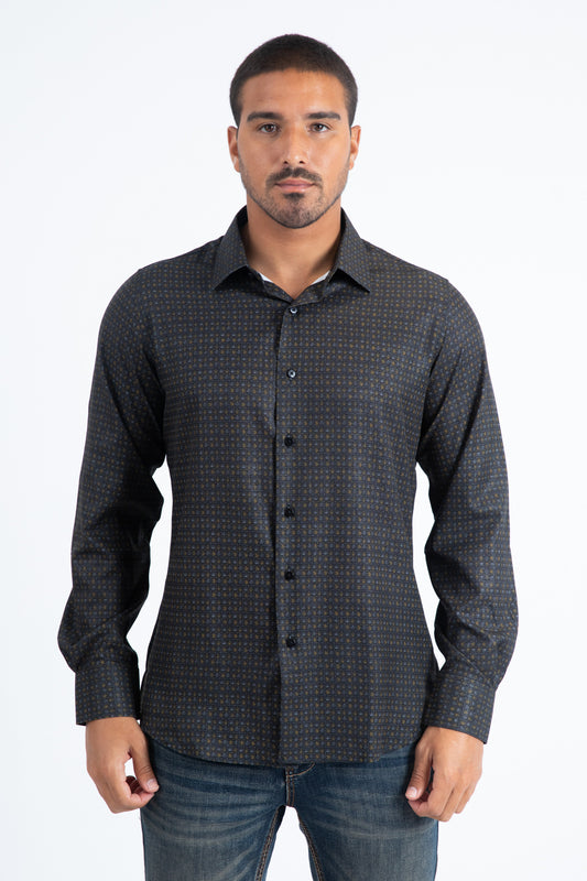 Mens Modern Fit Stretch Foil Fashion Black Shirt