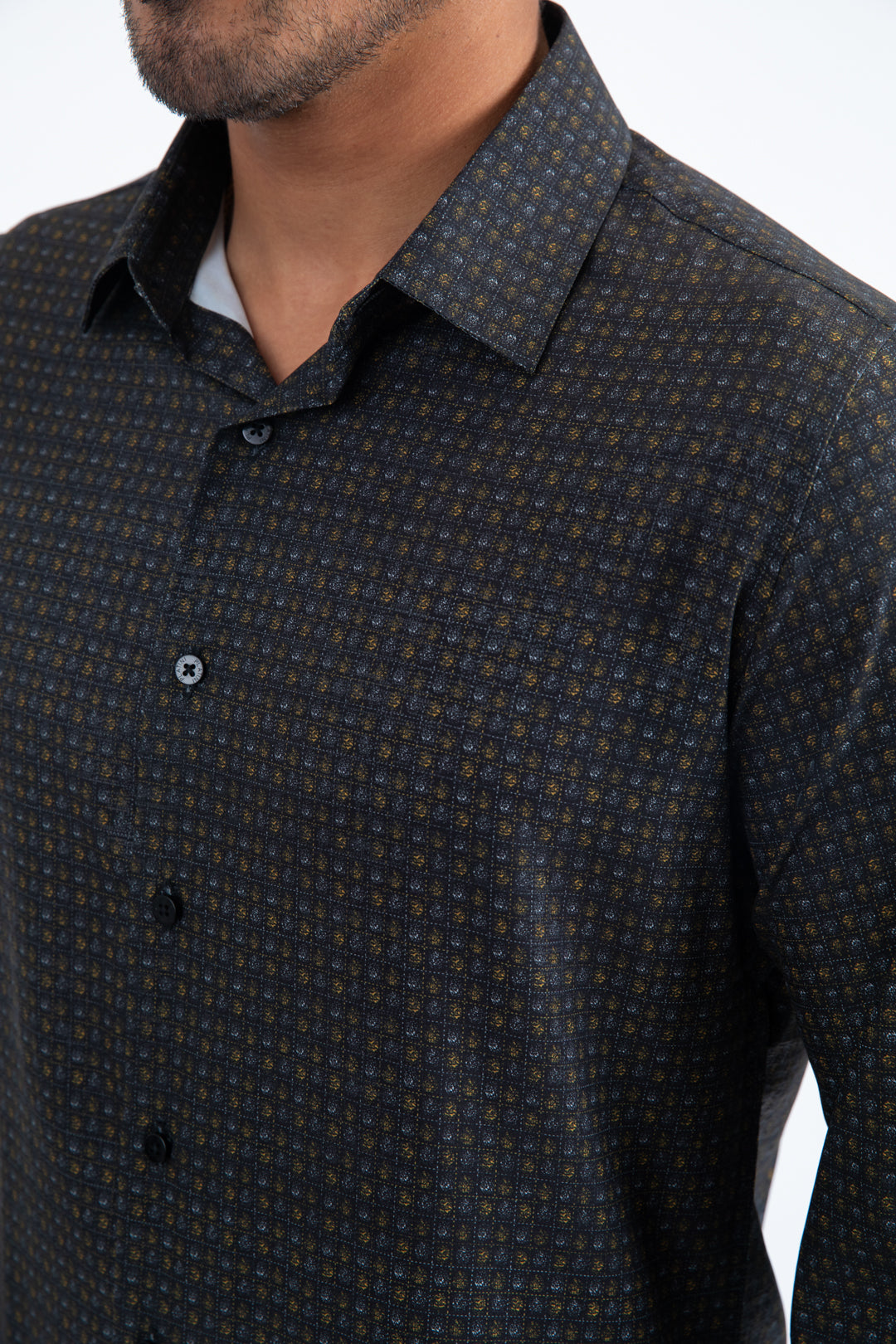 Mens Modern Fit Stretch Foil Fashion Black Shirt