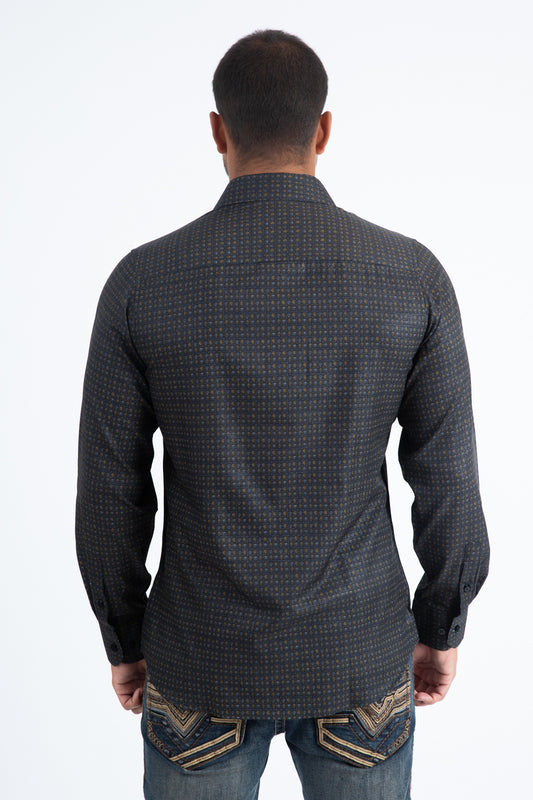 black stylized floral foil shirt men platini detail