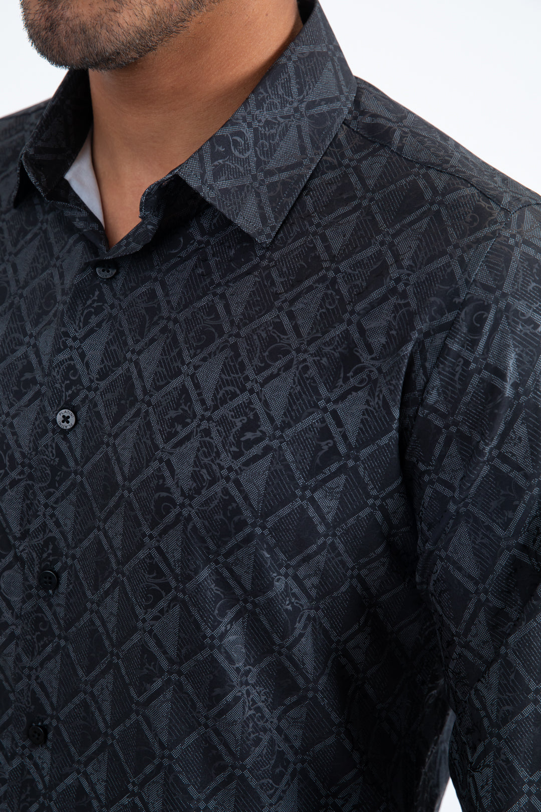 Mens Modern Fit Stretch Foil Fashion Black Shirt