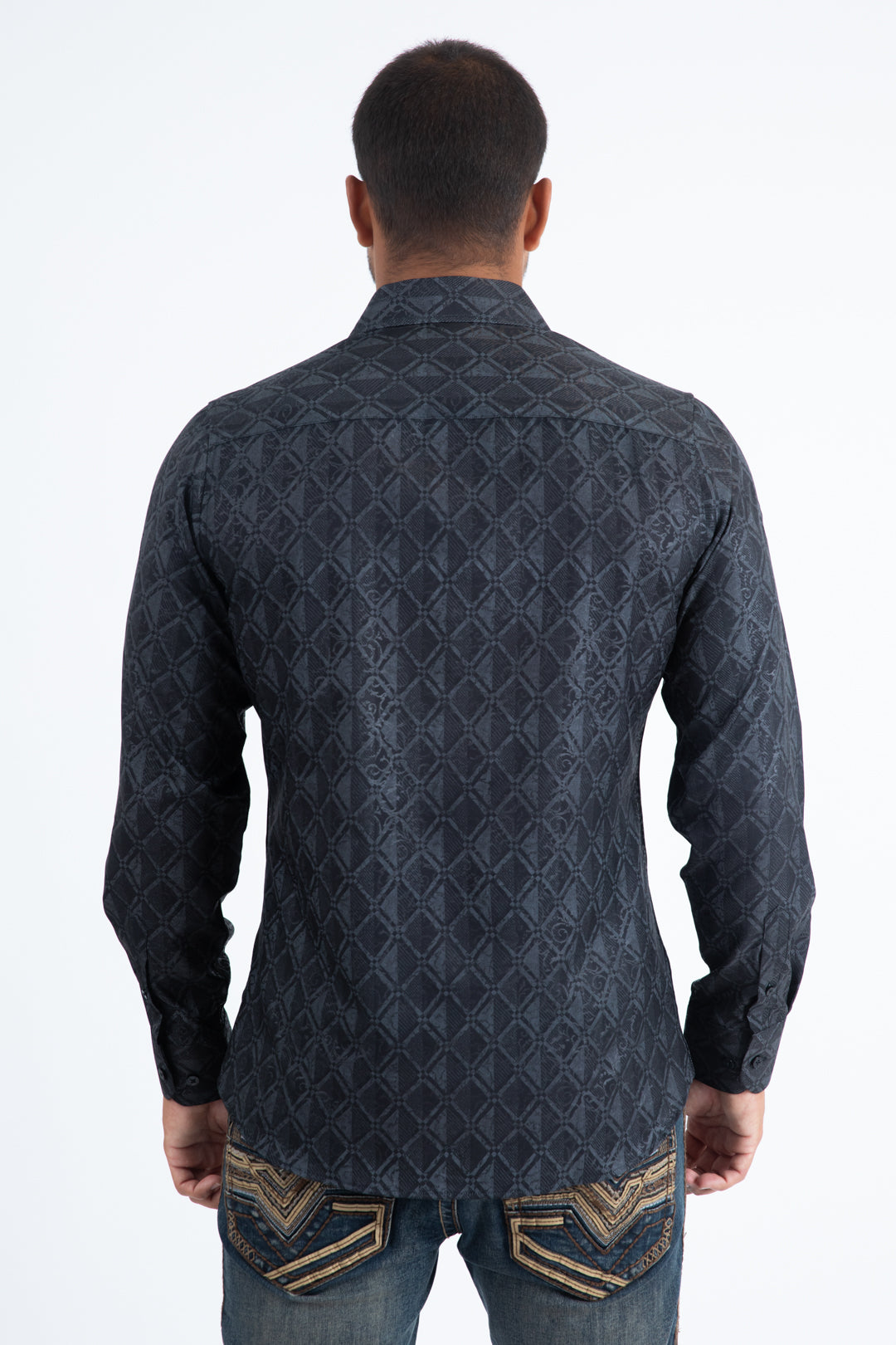 Mens Modern Fit Stretch Foil Fashion Black Shirt