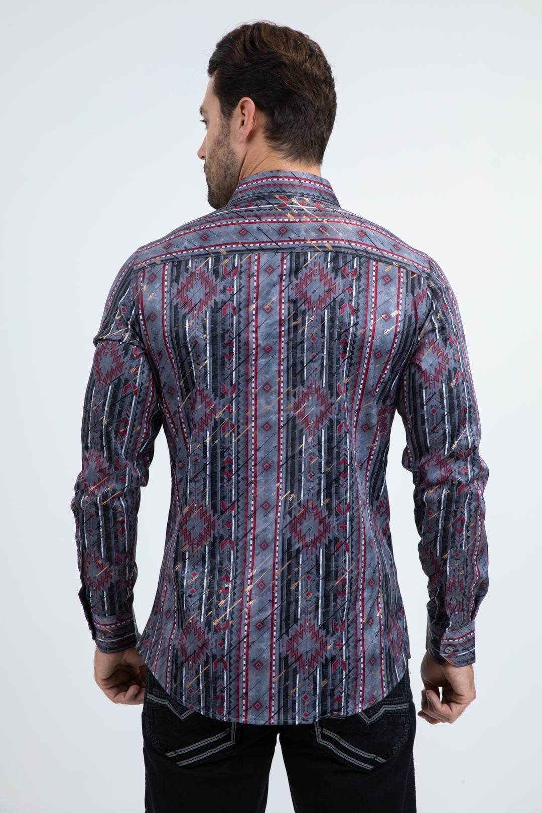 Mens Modern Fit Stretch Foil Fashion Black Shirt