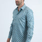 Mens Modern Fit Stretch Foil Fashion Blue Shirt