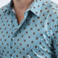 Mens Modern Fit Stretch Foil Fashion Blue Shirt