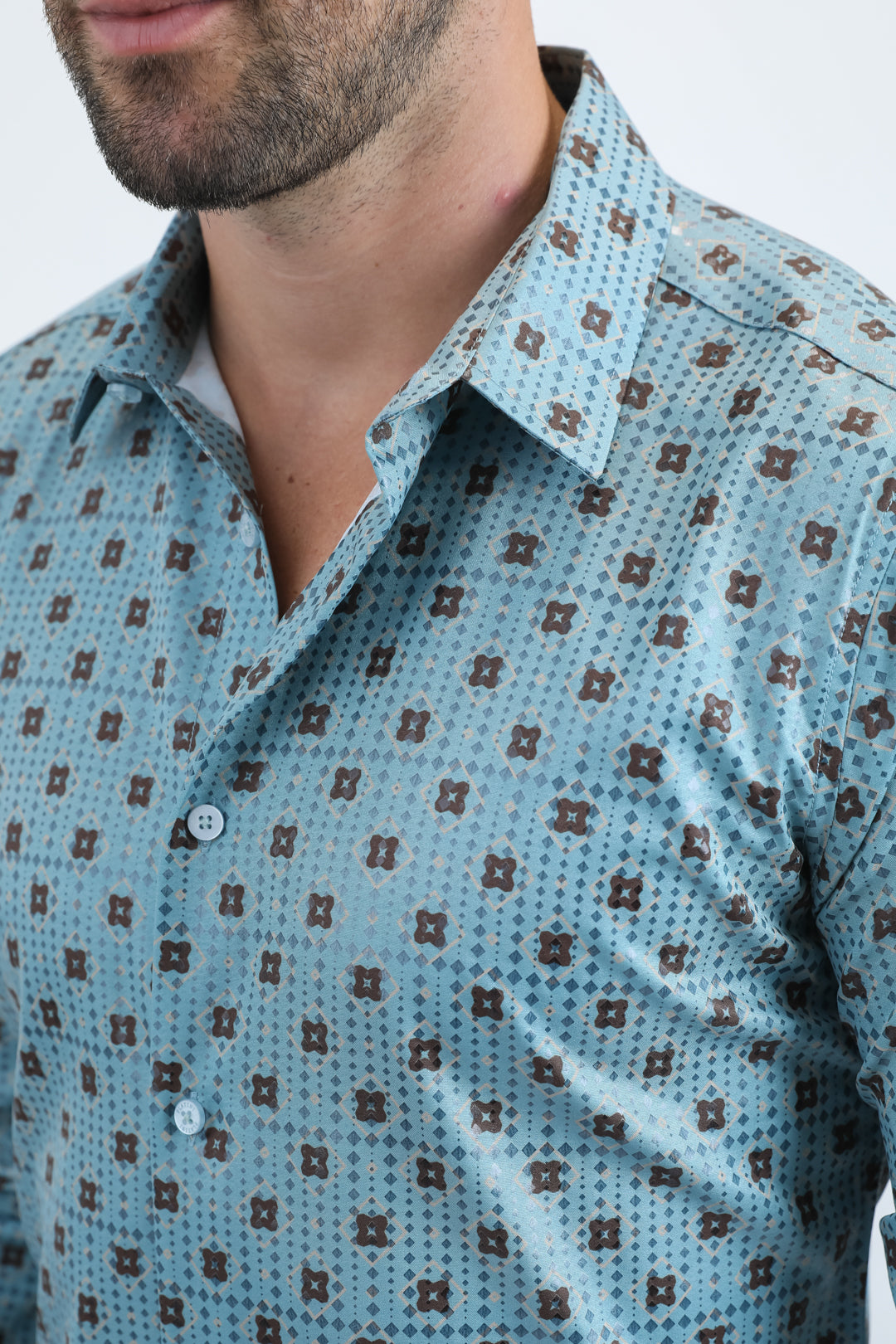 Mens Modern Fit Stretch Foil Fashion Blue Shirt