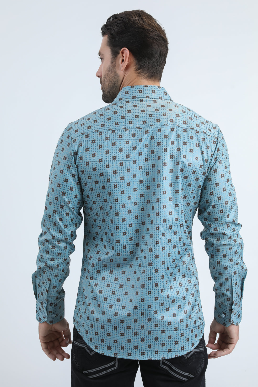 Mens Modern Fit Stretch Foil Fashion Blue Shirt