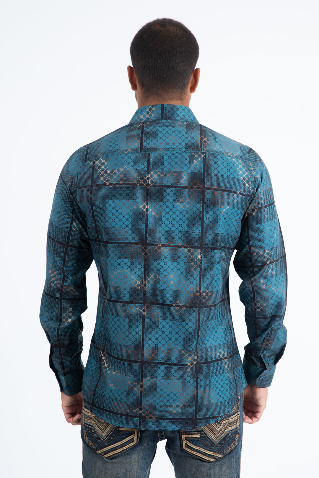 Mens Modern Fit Stretch Foil Fashion Blue Shirt