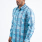 Mens Modern Fit Stretch Foil Fashion Blue Shirt