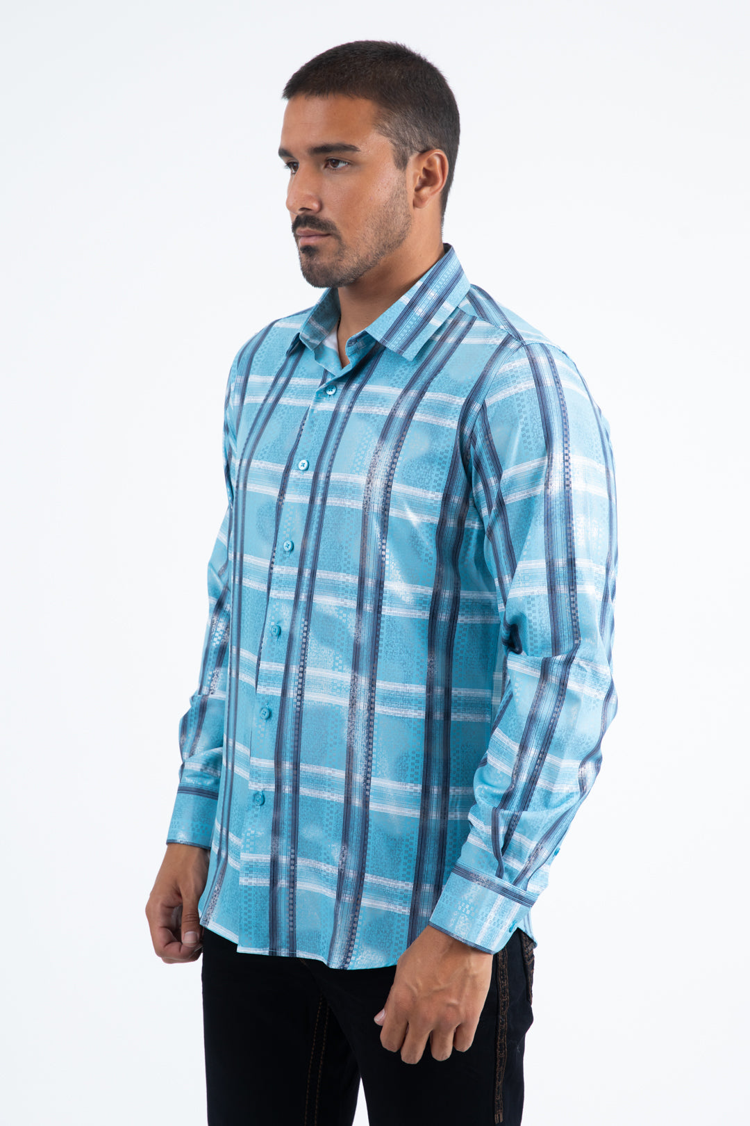 Mens Modern Fit Stretch Foil Fashion Blue Shirt