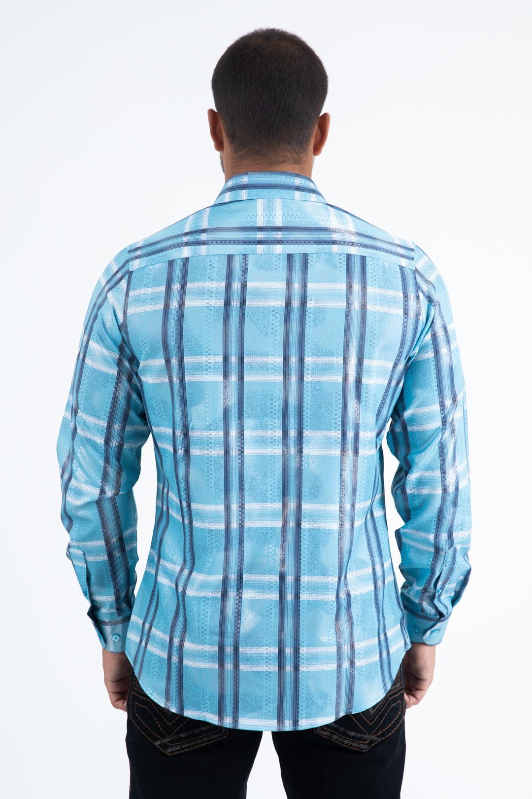 Mens Modern Fit Stretch Foil Fashion Blue Shirt