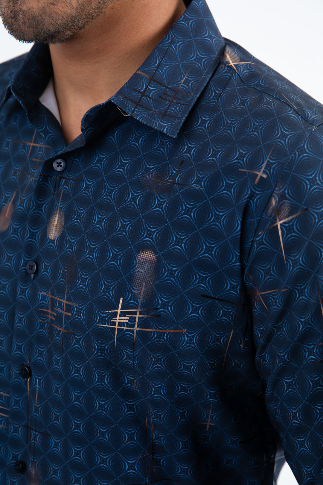 Mens Modern Fit Stretch Foil Fashion Blue Shirt