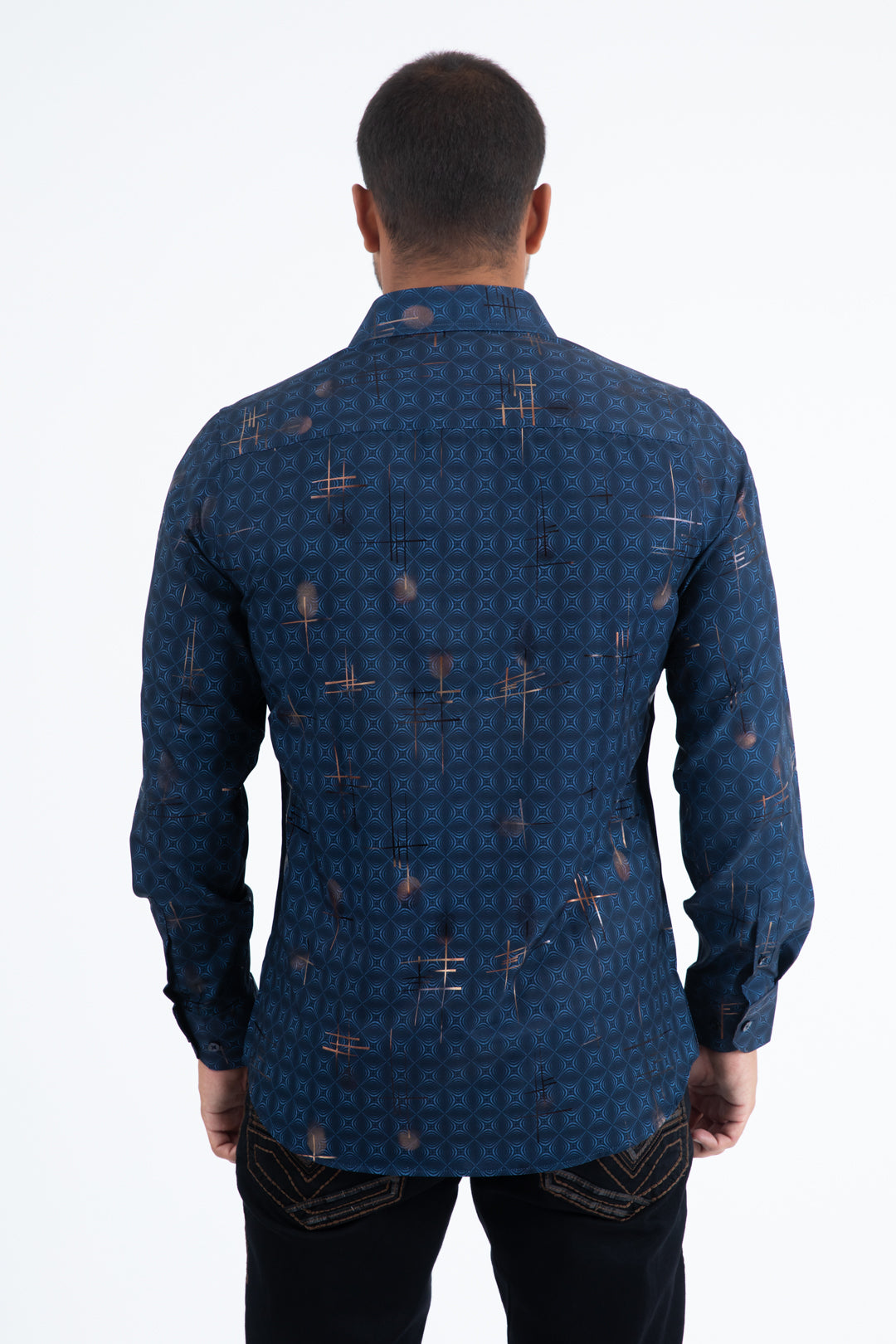 Mens Modern Fit Stretch Foil Fashion Blue Shirt