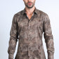 Mens Modern Fit Stretch Foil Fashion Brown Shirt