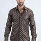 Mens Modern Fit Stretch Foil Fashion Brown Shirt