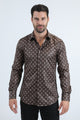 Mens Modern Fit Stretch Foil Fashion Brown Shirt