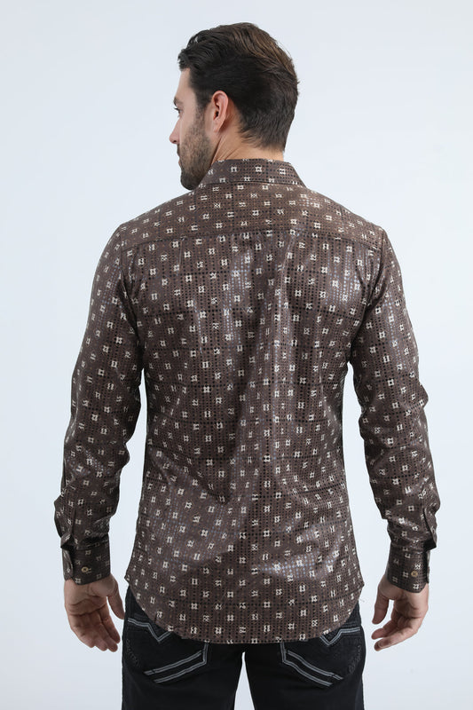 brown dimensional splash foil shirt men platini detail