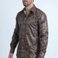 Mens Modern Fit Stretch Foil Fashion Brown Shirt
