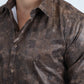 Mens Modern Fit Stretch Foil Fashion Brown Shirt