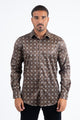 Mens Modern Fit Stretch Foil Fashion Brown Shirt
