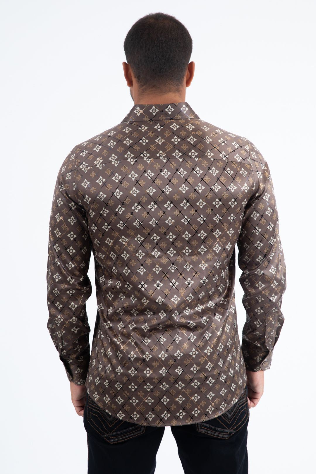 Brown Modern Fit Stretch Foil Fashion Shirt Men