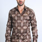 Mens Modern Fit Stretch Foil Fashion Brown Shirt