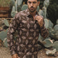 Mens Modern Fit Stretch Foil Fashion Brown Shirt