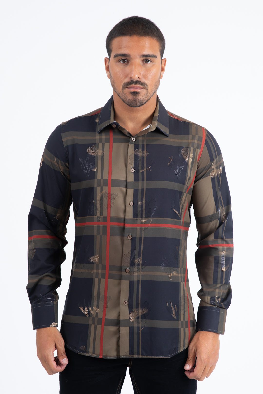 brown bold geometric foil shirt platini