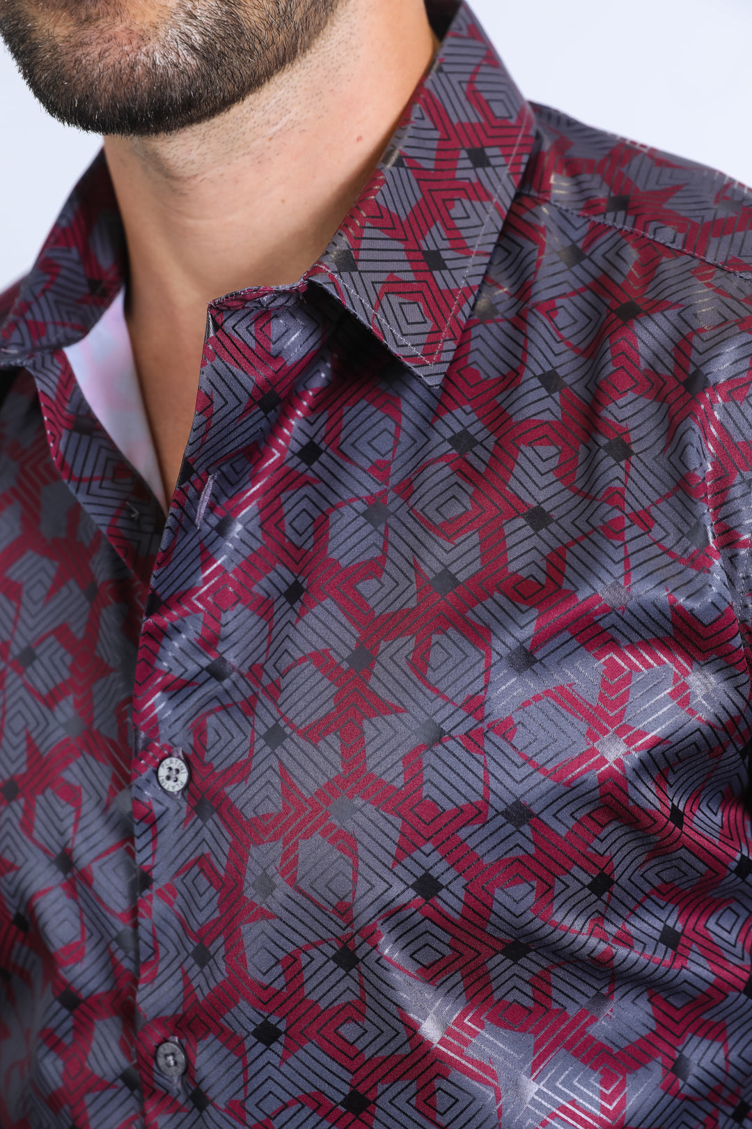 Mens Modern Fit Stretch Foil Fashion Burgundy Shirt