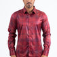 Mens Modern Fit Stretch Foil Fashion Burgundy Shirt