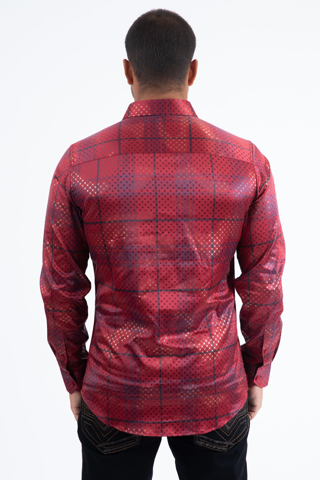 Mens Modern Fit Stretch Foil Fashion Burgundy Shirt