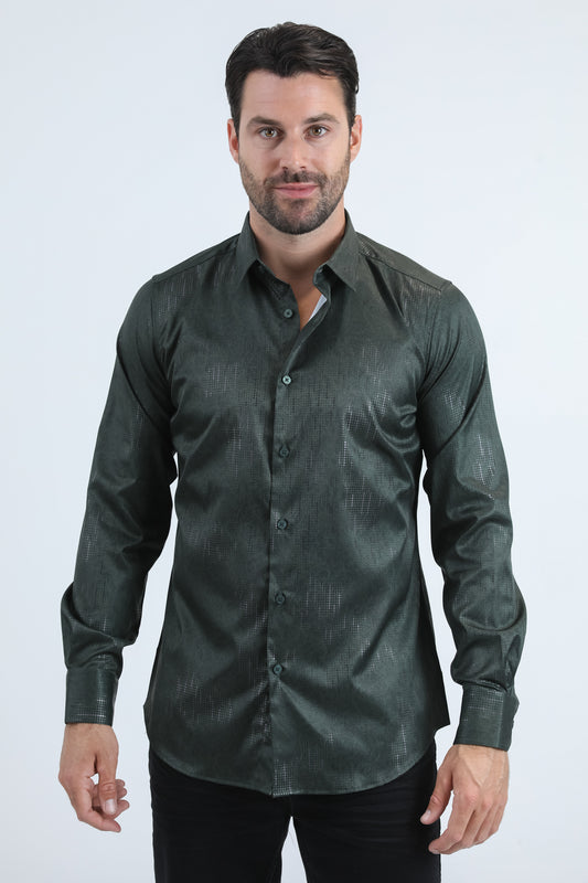 Mens Modern Fit Stretch Foil Fashion Green Shirt