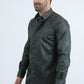 Mens Modern Fit Stretch Foil Fashion Green Shirt