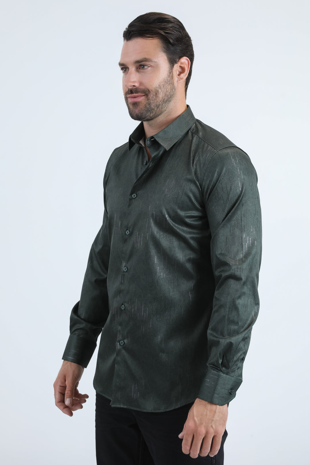 Mens Modern Fit Stretch Foil Fashion Green Shirt