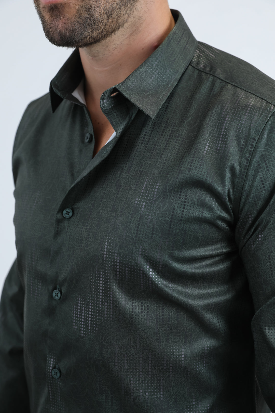 Mens Modern Fit Stretch Foil Fashion Green Shirt